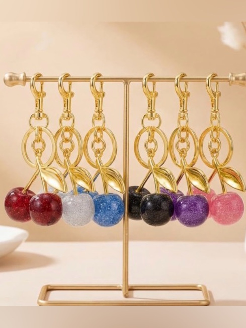 Cherry Charms Keychains - Assorted Colors Gild Hardware